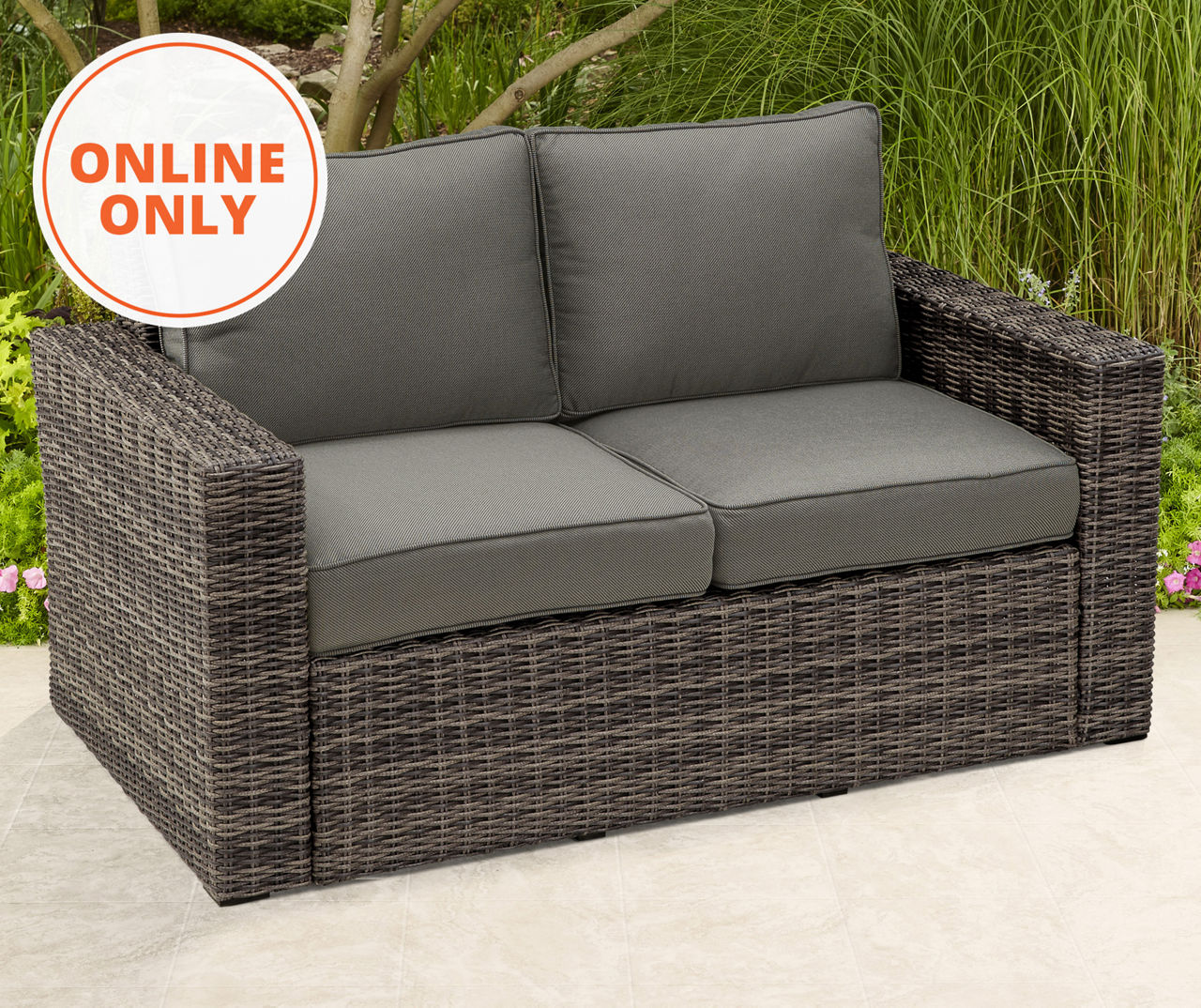 Wilson & fisher shadow creek all weather on sale wicker cushioned loveseat
